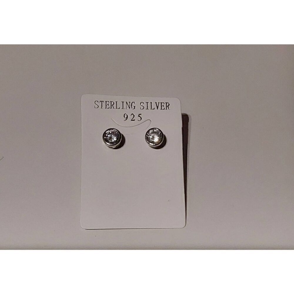2 Ct. Genuine Diamond Simulant Bezel Set Stud Earrings~.925 Sterling Silver